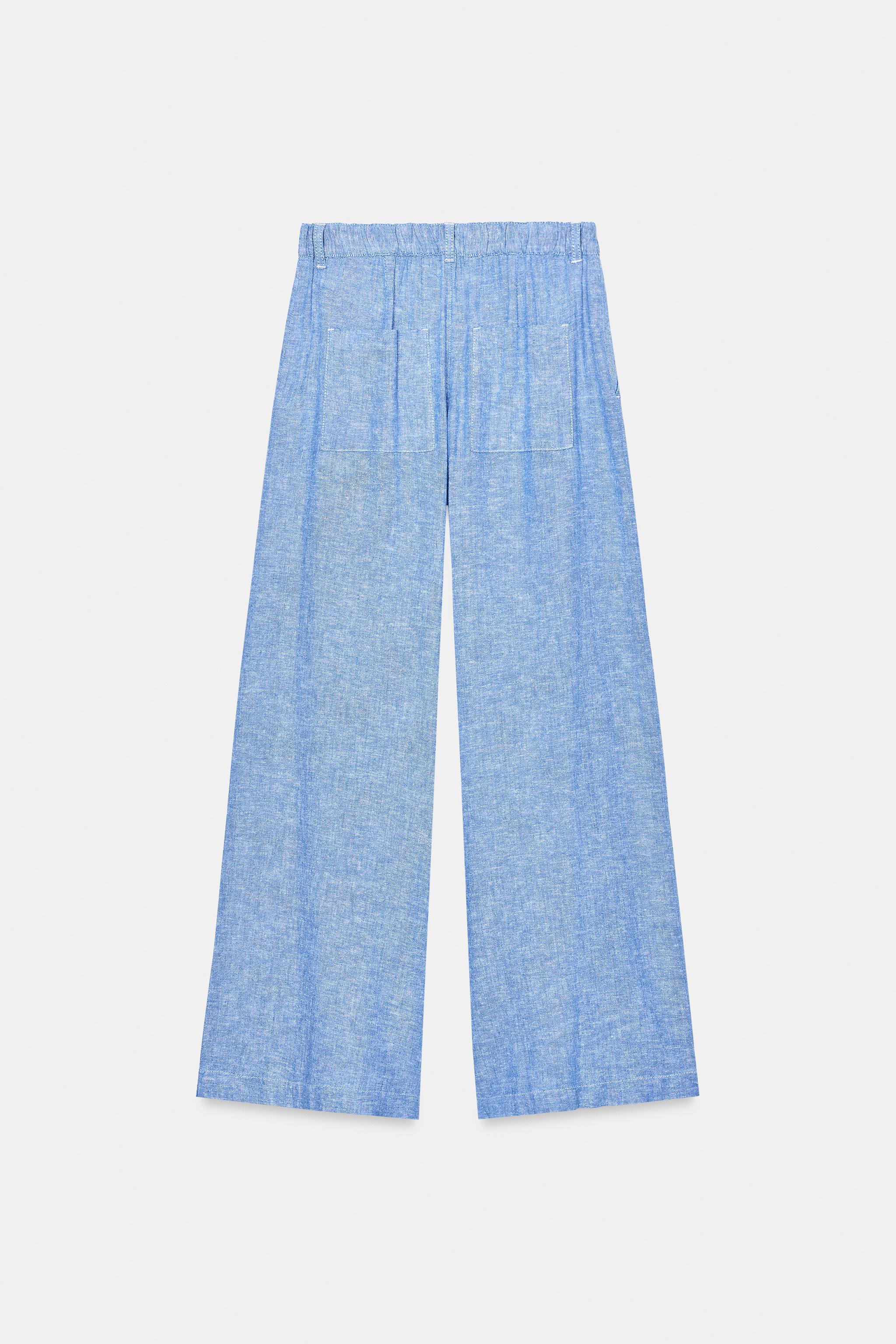 LINEN WIDE LEG PLEATED PANTS